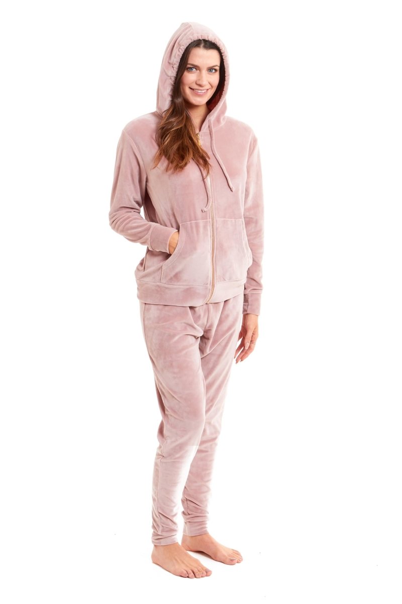 OLIVIA ROCCO Womens Hooded Velour Lounge Set With Zipped Top And Elasticated Waistband - Joe’s Haven