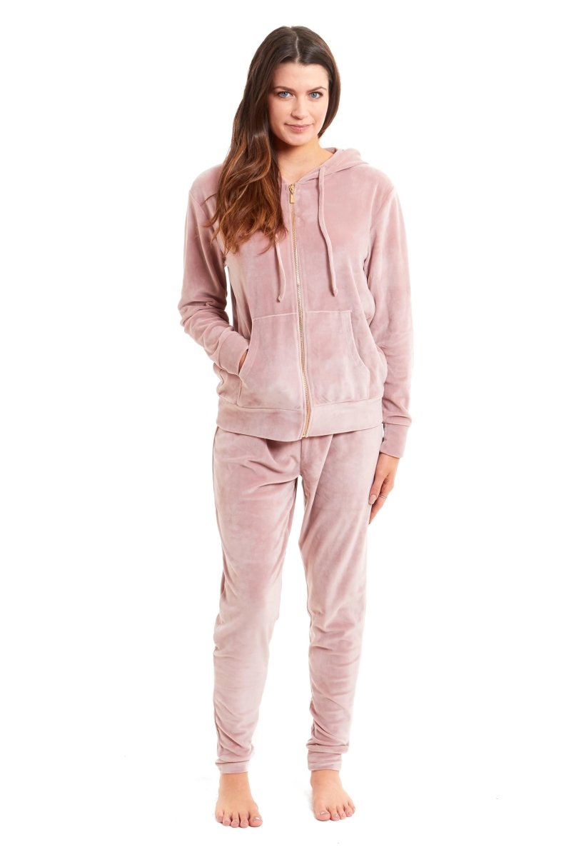 OLIVIA ROCCO Womens Hooded Velour Lounge Set With Zipped Top And Elasticated Waistband - Joe’s Haven