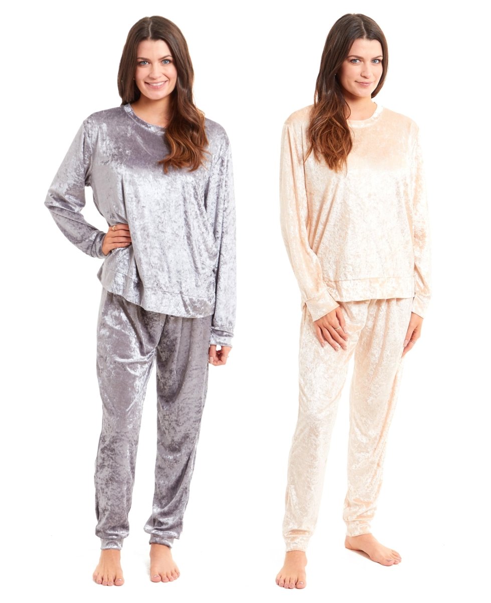 OLIVIA ROCCO Women's Crushed Velvet Pyjama Set Top And Pants Soft Loungewear In Multiple - Joe’s Haven