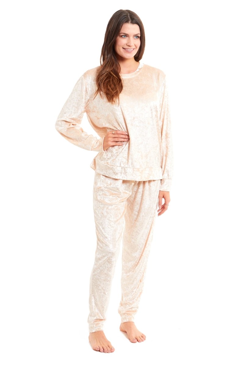 OLIVIA ROCCO Women's Crushed Velvet Pyjama Set Top And Pants Soft Loungewear In Multiple - Joe’s Haven