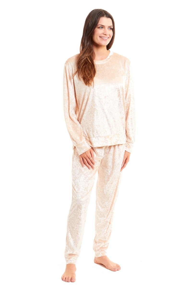 OLIVIA ROCCO Women's Crushed Velvet Pyjama Set Top And Pants Soft Loungewear In Multiple - Joe’s Haven