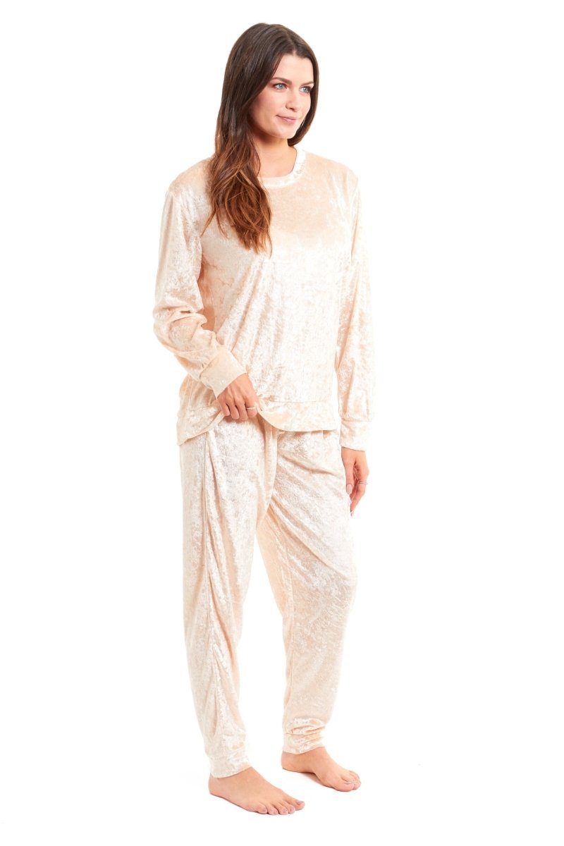 OLIVIA ROCCO Women's Crushed Velvet Pyjama Set Top And Pants Soft Loungewear In Multiple - Joe’s Haven