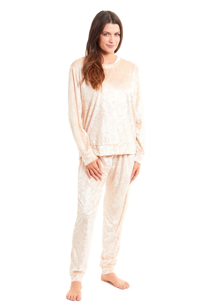 OLIVIA ROCCO Women's Crushed Velvet Pyjama Set Top And Pants Soft Loungewear In Multiple - Joe’s Haven