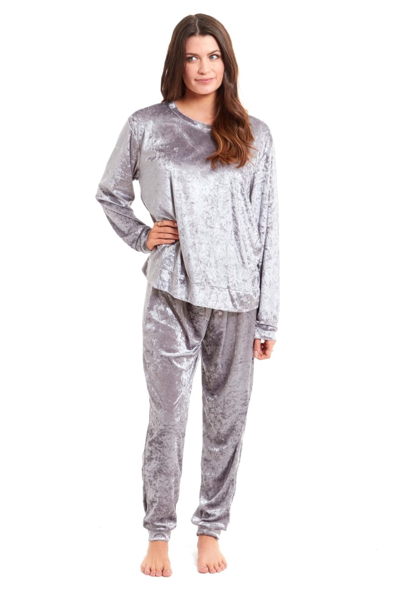 OLIVIA ROCCO Women's Crushed Velvet Pyjama Set Top And Pants Soft Loungewear In Multiple - Joe’s Haven