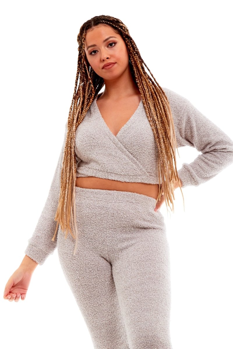 OLIVIA ROCCO Womens Teddy Fleece Loungewear Set With Wrap Top And Stretch Pants Easy - Care Super Soft Sleep Set - Joe’s Haven