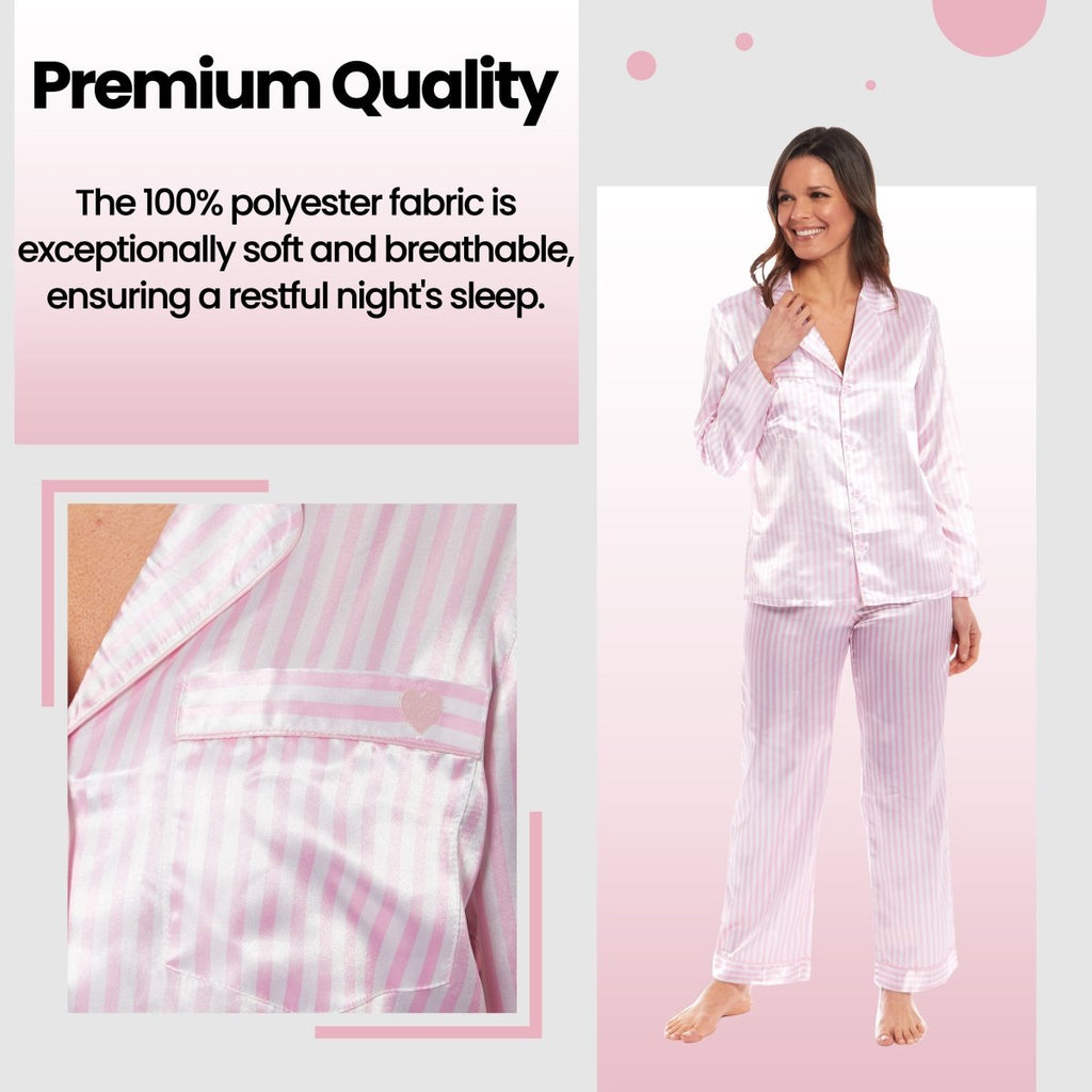 OLIVIA ROCCO Satin Silk Pyjama Set For Women With Dress Shirt Collar And Loose Fitting - Joe’s Haven