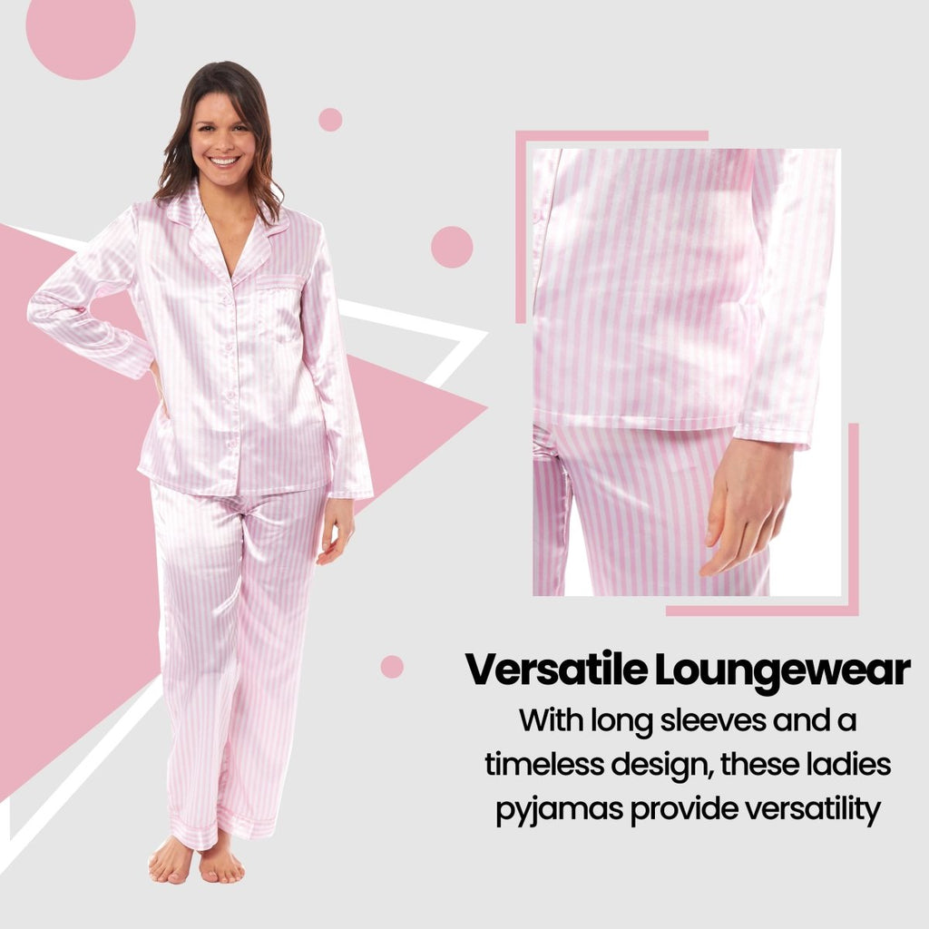 OLIVIA ROCCO Satin Silk Pyjama Set For Women With Dress Shirt Collar And Loose Fitting - Joe’s Haven