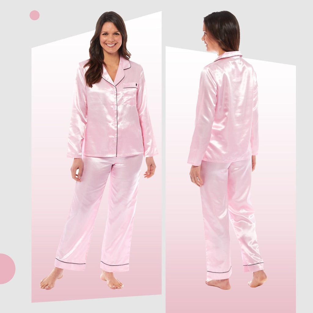OLIVIA ROCCO Satin Silk Pyjama Set For Women With Dress Shirt Collar And Loose Fitting - Joe’s Haven