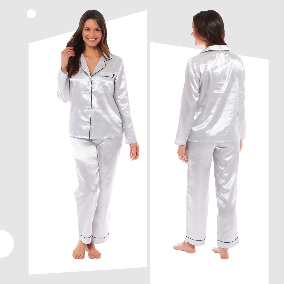 OLIVIA ROCCO Satin Silk Pyjama Set For Women With Dress Shirt Collar And Loose Fitting - Joe’s Haven