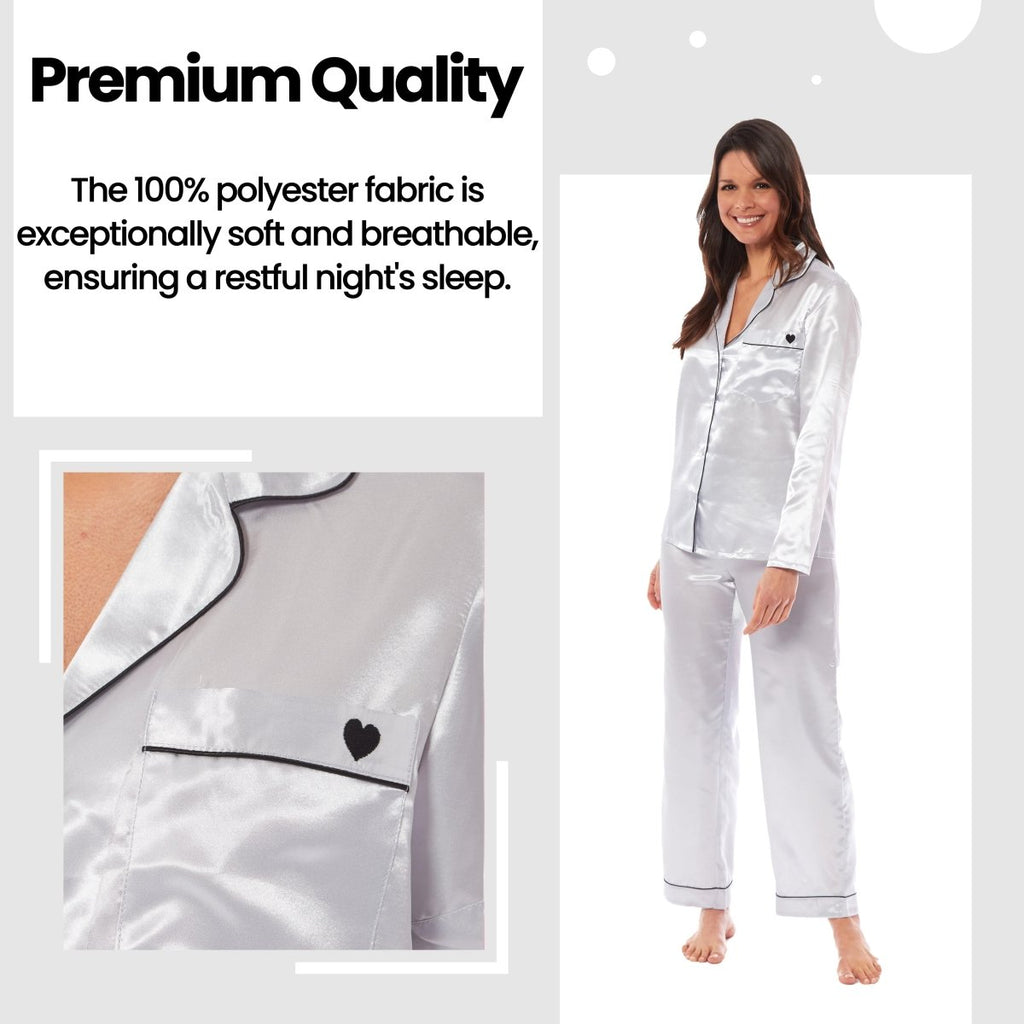OLIVIA ROCCO Satin Silk Pyjama Set For Women With Dress Shirt Collar And Loose Fitting - Joe’s Haven
