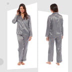 OLIVIA ROCCO Satin Silk Pyjama Set For Women With Dress Shirt Collar And Loose Fitting - Joe’s Haven