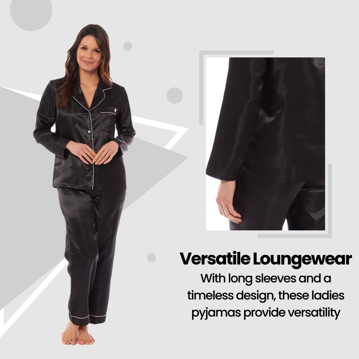 OLIVIA ROCCO Satin Silk Pyjama Set For Women With Dress Shirt Collar And Loose Fitting - Joe’s Haven