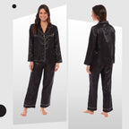 OLIVIA ROCCO Satin Silk Pyjama Set For Women With Dress Shirt Collar And Loose Fitting - Joe’s Haven