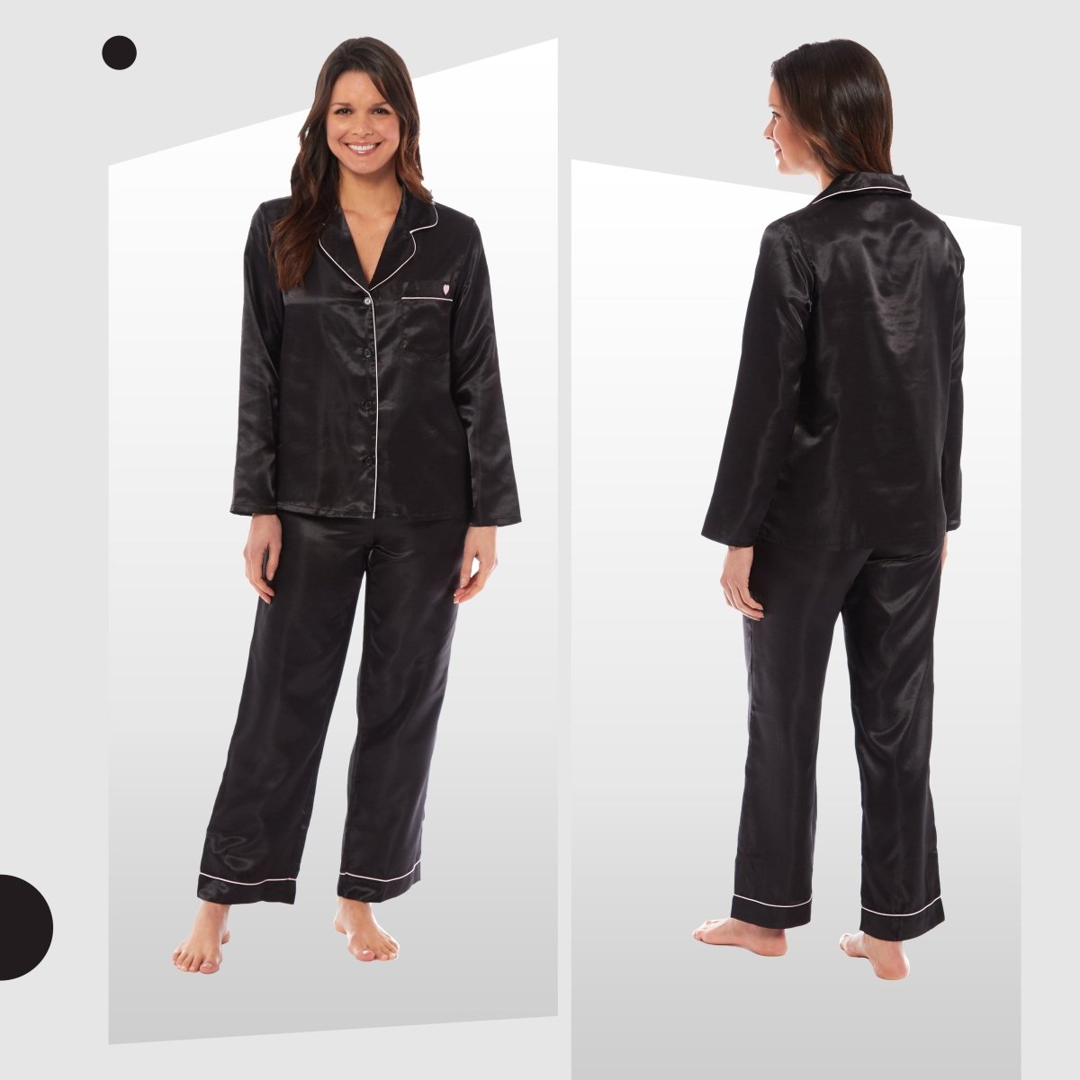 OLIVIA ROCCO Satin Silk Pyjama Set For Women With Dress Shirt Collar And Loose Fitting - Joe’s Haven