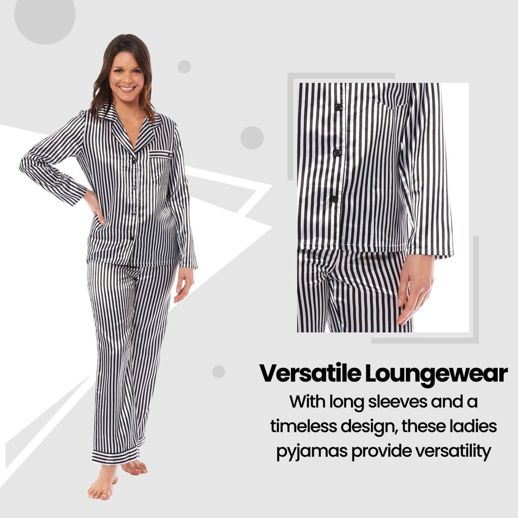OLIVIA ROCCO Satin Silk Pyjama Set For Women With Dress Shirt Collar And Loose Fitting - Joe’s Haven