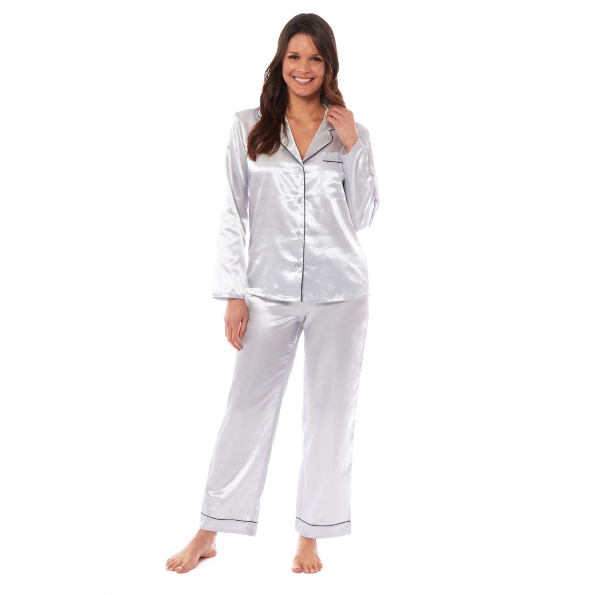 OLIVIA ROCCO Satin Silk Pyjama Set For Women With Dress Shirt Collar And Loose Fitting - Joe’s Haven