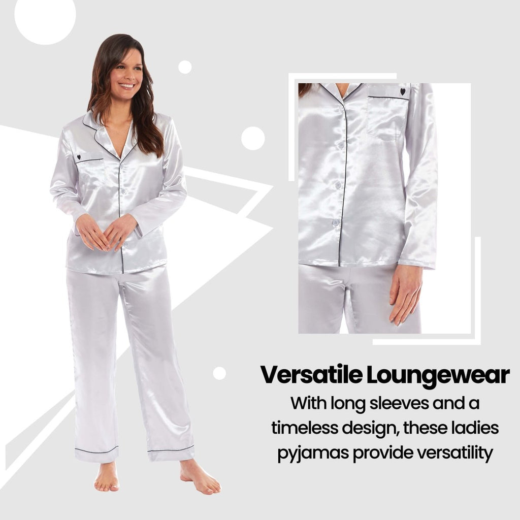 OLIVIA ROCCO Satin Silk Pyjama Set For Women With Dress Shirt Collar And Loose Fitting - Joe’s Haven