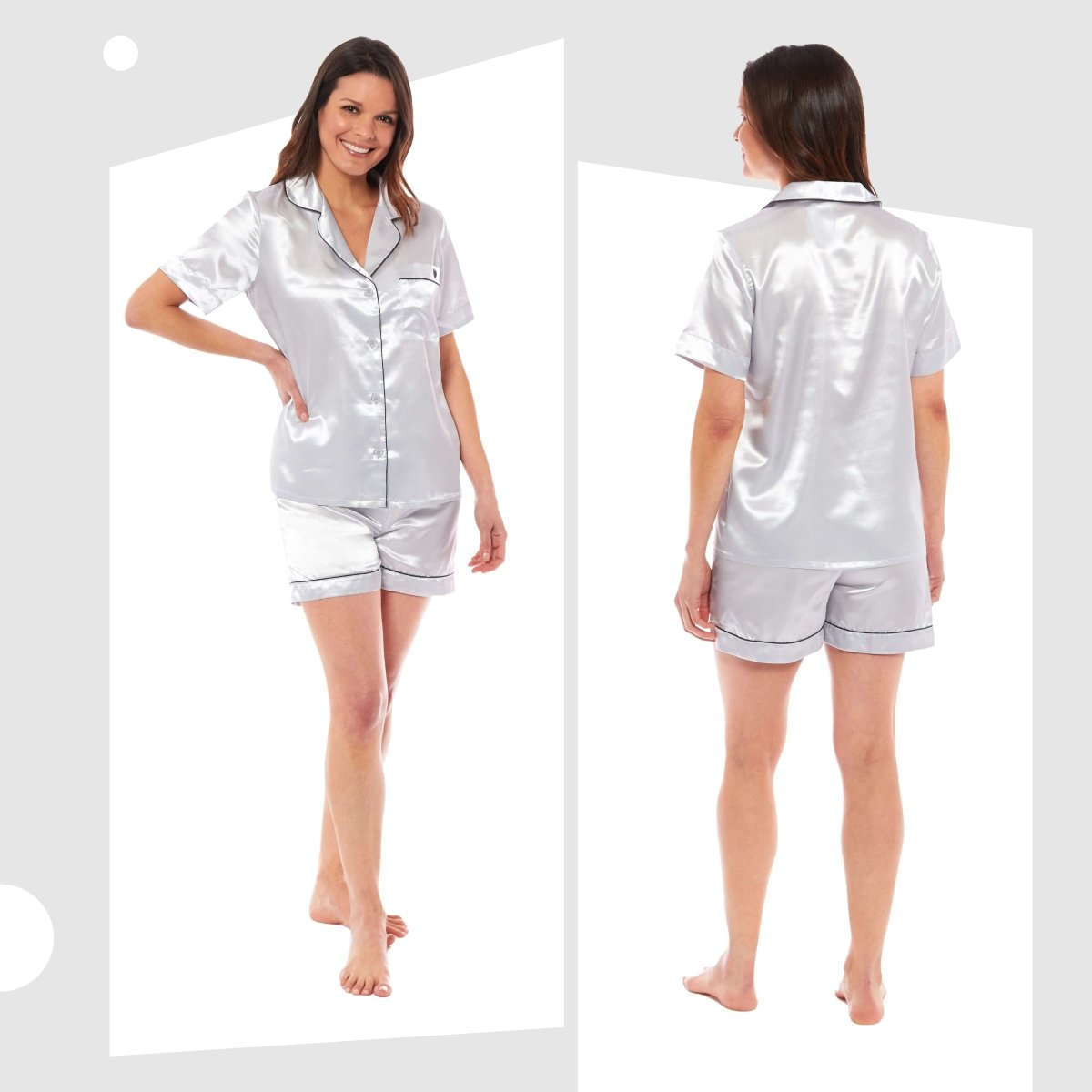 OLIVIA ROCCO Satin Silk Short Pyjama Set For Women Black Pink Grey UK 8 - 22 Loungewear - Joe’s Haven