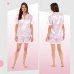 OLIVIA ROCCO Satin Silk Short Pyjama Set For Women Black Pink Grey UK 8 - 22 Loungewear - Joe’s Haven