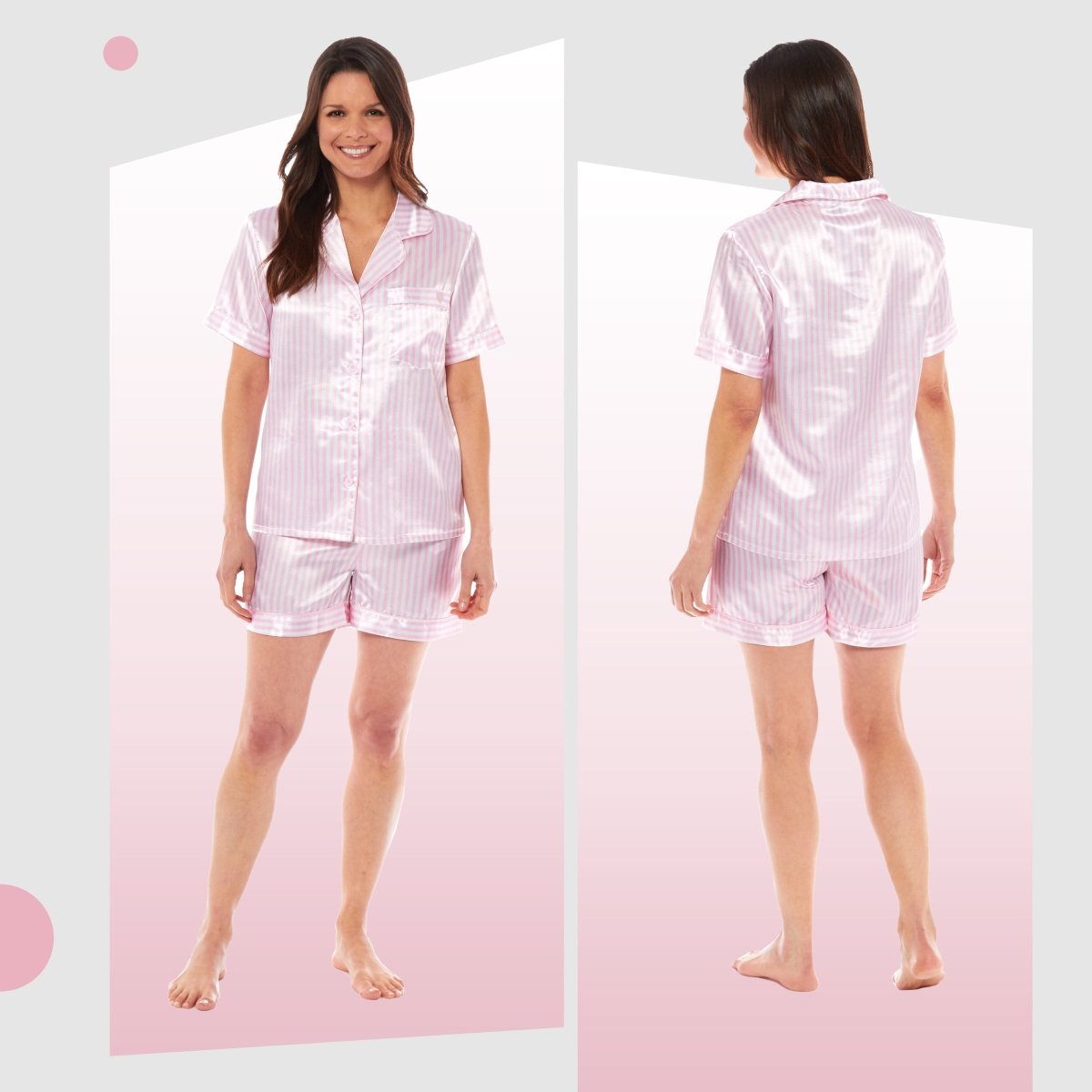 OLIVIA ROCCO Satin Silk Short Pyjama Set For Women Black Pink Grey UK 8 - 22 Loungewear - Joe’s Haven