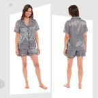 OLIVIA ROCCO Satin Silk Short Pyjama Set For Women Black Pink Grey UK 8 - 22 Loungewear - Joe’s Haven