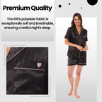 OLIVIA ROCCO Satin Silk Short Pyjama Set For Women Black Pink Grey UK 8 - 22 Loungewear - Joe’s Haven