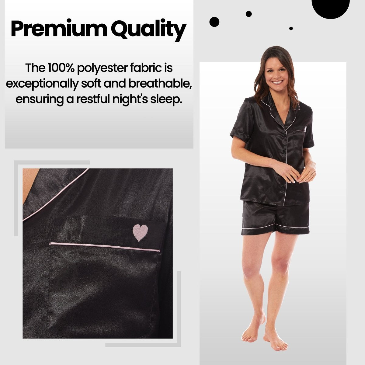 OLIVIA ROCCO Satin Silk Short Pyjama Set For Women Black Pink Grey UK 8 - 22 Loungewear - Joe’s Haven