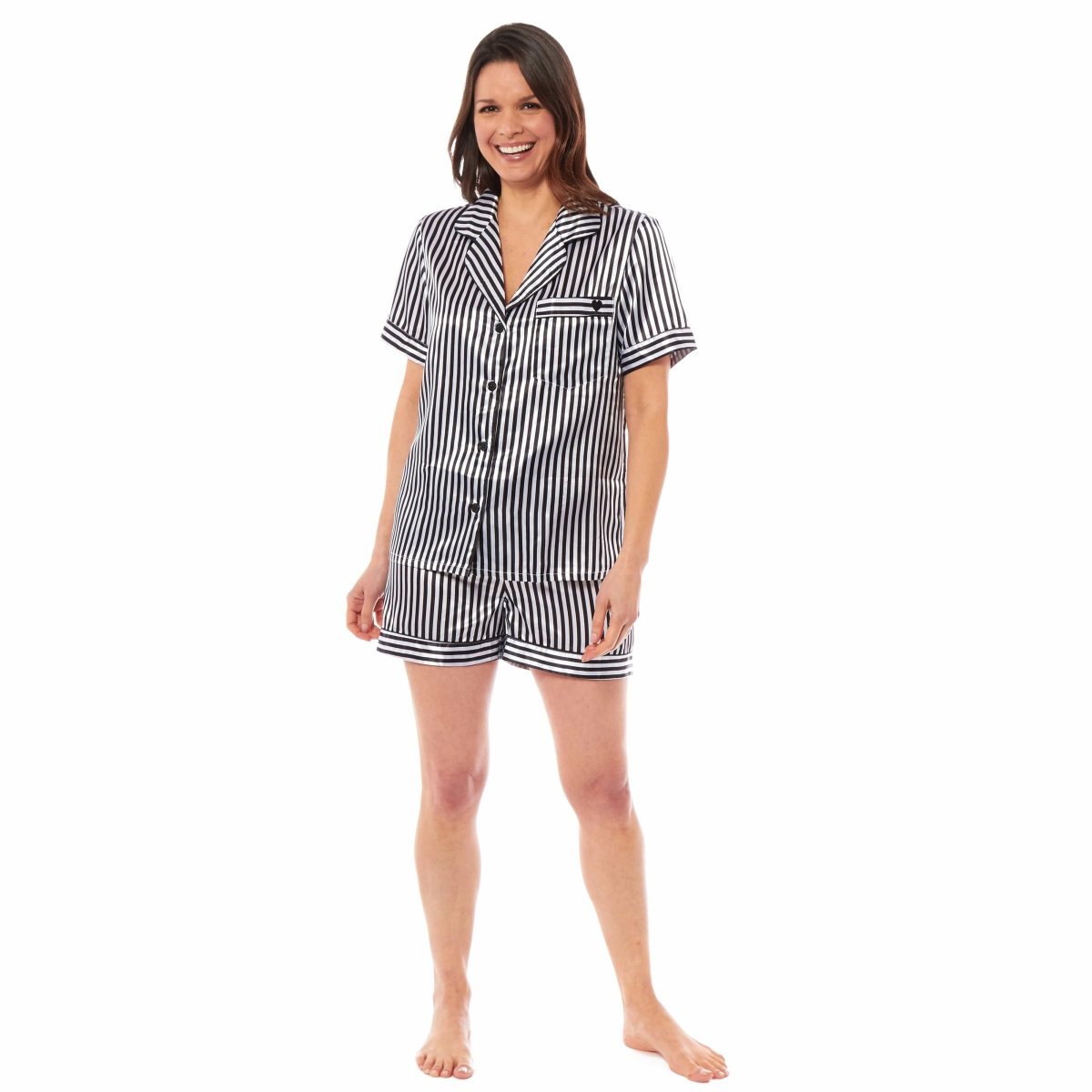 OLIVIA ROCCO Satin Silk Short Pyjama Set For Women Black Pink Grey UK 8 - 22 Loungewear - Joe’s Haven