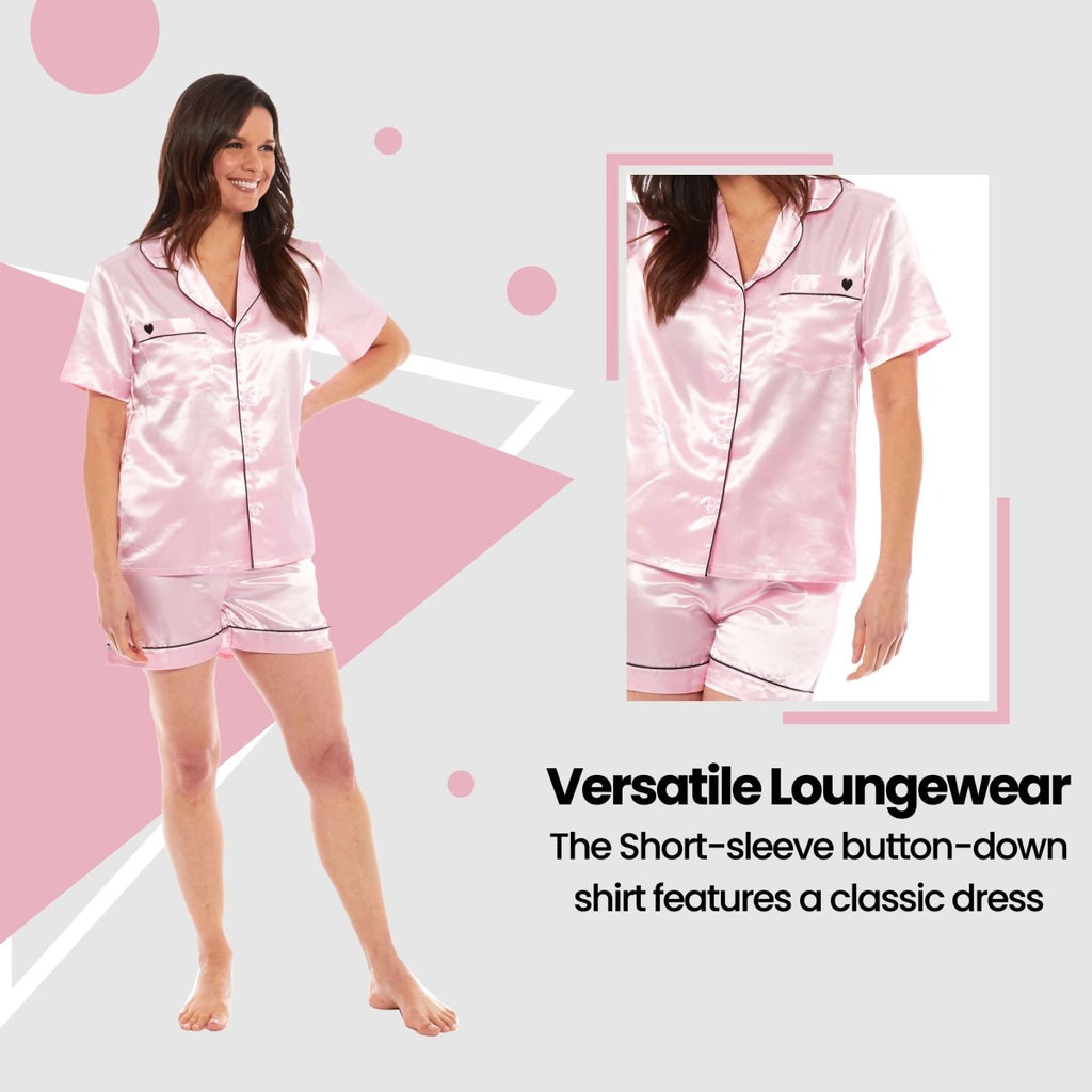 OLIVIA ROCCO Satin Silk Short Pyjama Set For Women Black Pink Grey UK 8 - 22 Loungewear - Joe’s Haven