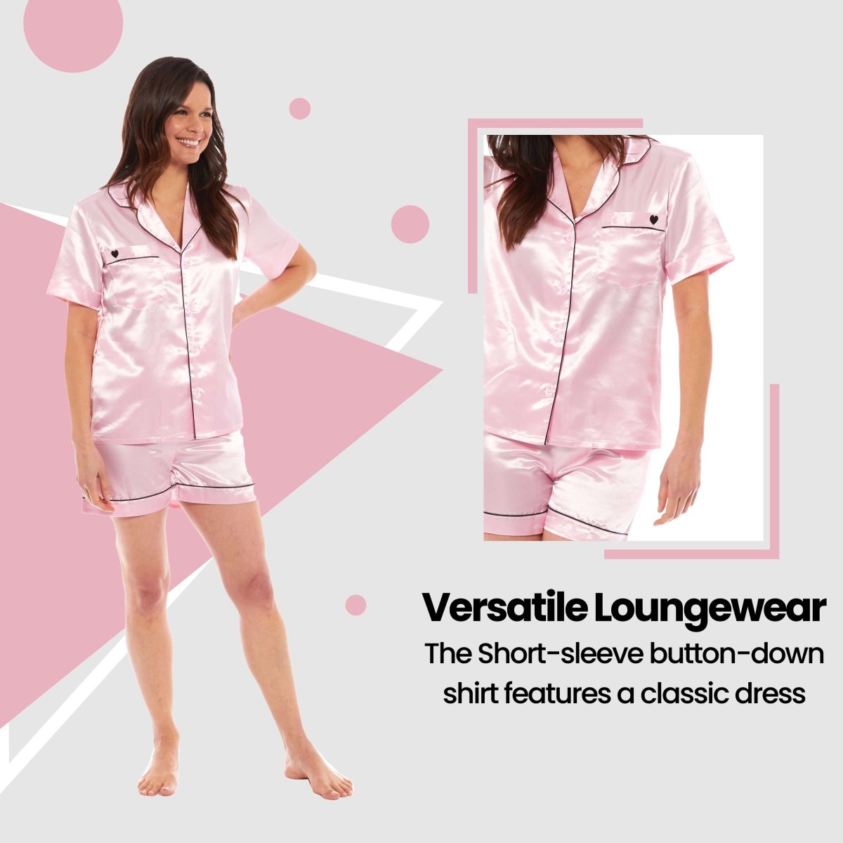 OLIVIA ROCCO Satin Silk Short Pyjama Set For Women Black Pink Grey UK 8 - 22 Loungewear - Joe’s Haven