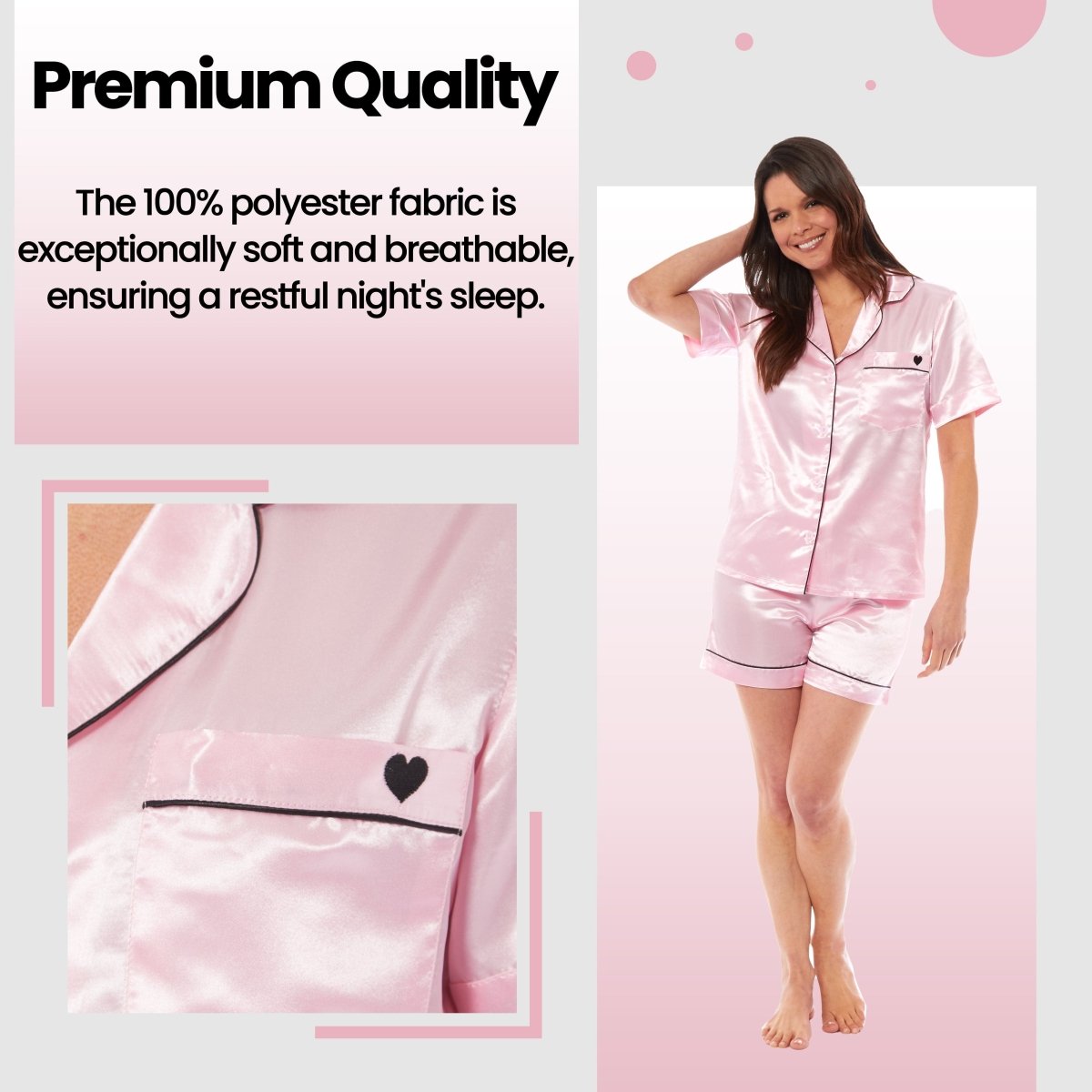 OLIVIA ROCCO Satin Silk Short Pyjama Set For Women Black Pink Grey UK 8 - 22 Loungewear - Joe’s Haven