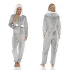 OLIVIA ROCCO Womens Shimmer Fleece Hooded Onesie With Zip Pockets Pompom Detail Easy - Care Hotel - Quality Textile - Joe’s Haven