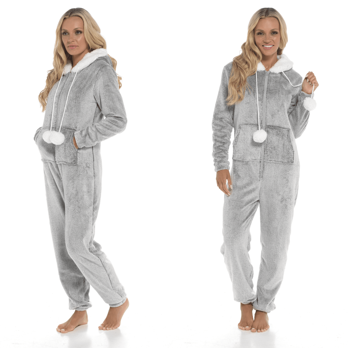 OLIVIA ROCCO Womens Shimmer Fleece Hooded Onesie With Zip Pockets Pompom Detail Easy - Care Hotel - Quality Textile - Joe’s Haven