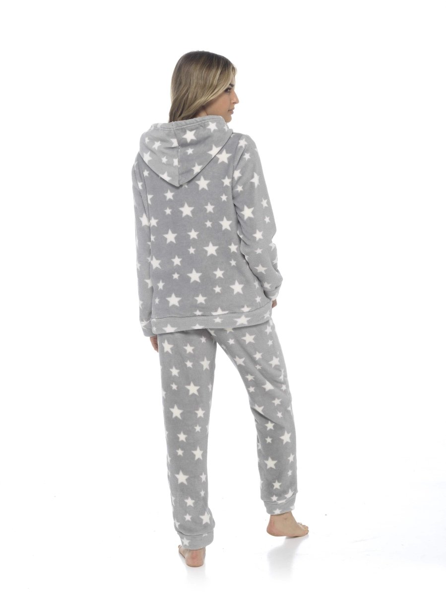 OLIVIA ROCCO Womens Stars Plush Fleece Hooded Pyjama Set Teddy Fabric Nightwear Easy - Care Super Soft Sleep Set - Joe’s Haven