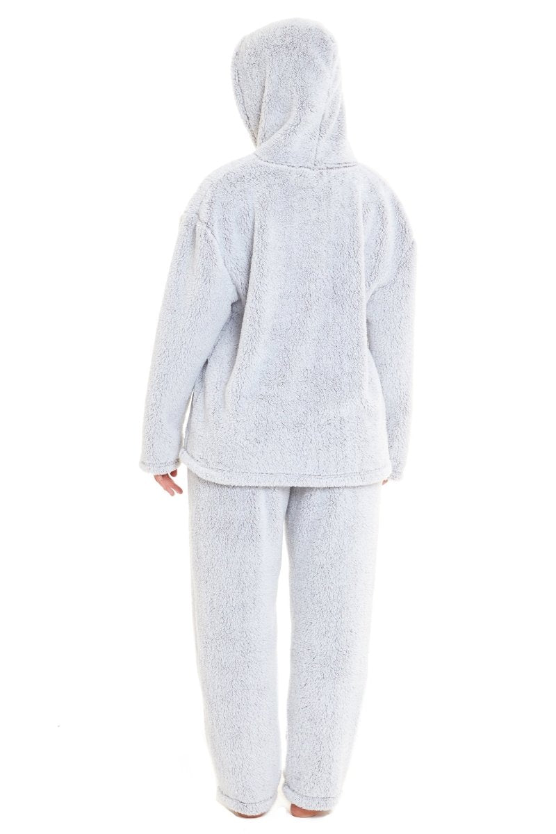OLIVIA ROCCO Soft Grey Plush Fleece Zipped Hooded Pyjama Set With Zipped Front Super Soft Cosy Home Loungewear - Joe’s Haven