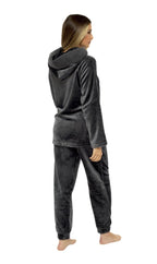 OLIVIA ROCCO Women's Charcoal Plush Fleece Hooded Pyjama Set With Sherpa Lining Super Soft Cosy Home Loungewear - Joe’s Haven