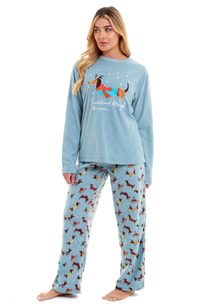 OLIVIA ROCCO Women's Dachshund Polar Fleece Pyjama Set Cosy Winter Sleepwear Cosy Easy-Care Nightwear Set - Joe’s Haven