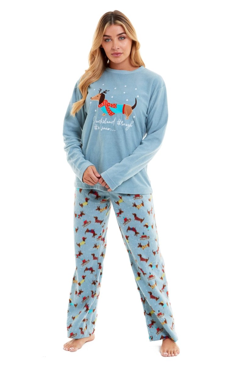 OLIVIA ROCCO Women's Dachshund Polar Fleece Pyjama Set Cosy Winter Sleepwear Cosy Easy-Care Nightwear Set - Joe’s Haven
