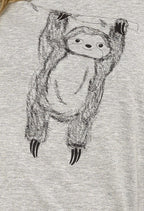 OLIVIA ROCCO Women's Grey Cotton Pyjama Set With Lazy Sloth Design Long Sleeve Sleepwear - Joe’s Haven