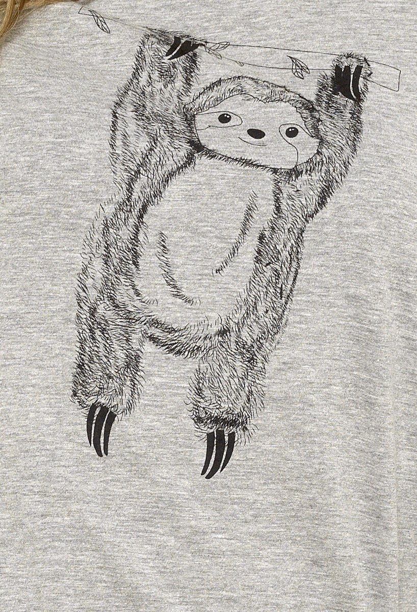 OLIVIA ROCCO Women's Grey Cotton Pyjama Set With Lazy Sloth Design Long Sleeve Sleepwear - Joe’s Haven