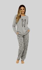 OLIVIA ROCCO Women's Grey Cotton Pyjama Set With Lazy Sloth Design Long Sleeve Sleepwear - Joe’s Haven