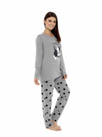 OLIVIA ROCCO Women's Grey Cotton Pyjama Set With Polka Dot Pants And Frenchie Pugs Print - Joe’s Haven