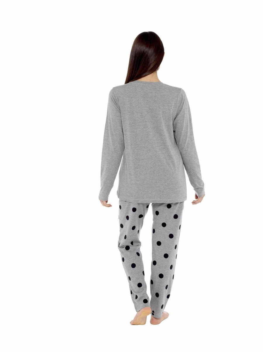 OLIVIA ROCCO Women's Grey Cotton Pyjama Set With Polka Dot Pants And Frenchie Pugs Print - Joe’s Haven