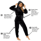 OLIVIA ROCCO Women's Hooded Pyjama Set Black Plush Fleece with Sherpa Lining Ultra Soft - Joe’s Haven