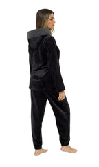 OLIVIA ROCCO Women's Hooded Pyjama Set Black Plush Fleece with Sherpa Lining Ultra Soft - Joe’s Haven