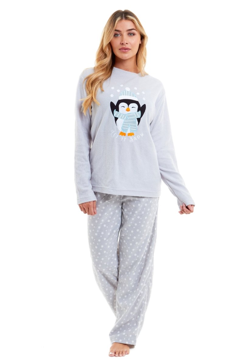 OLIVIA ROCCO Women's Penguin Polar Fleece Pyjama Set Soft Warm Winter Lounge Wear - Joe’s Haven