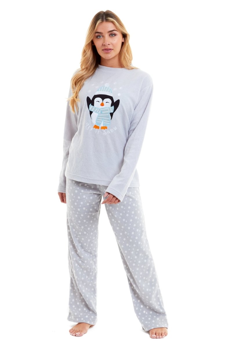 OLIVIA ROCCO Women's Penguin Polar Fleece Pyjama Set Soft Warm Winter Lounge Wear - Joe’s Haven