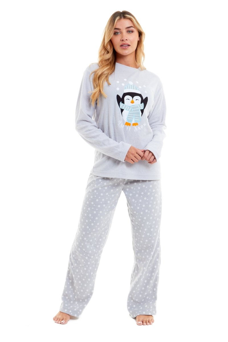 OLIVIA ROCCO Women's Penguin Polar Fleece Pyjama Set Soft Warm Winter Lounge Wear - Joe’s Haven