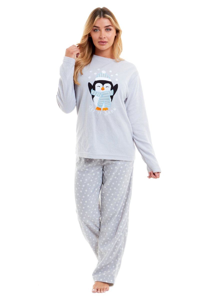 OLIVIA ROCCO Women's Penguin Polar Fleece Pyjama Set Soft Warm Winter Lounge Wear - Joe’s Haven