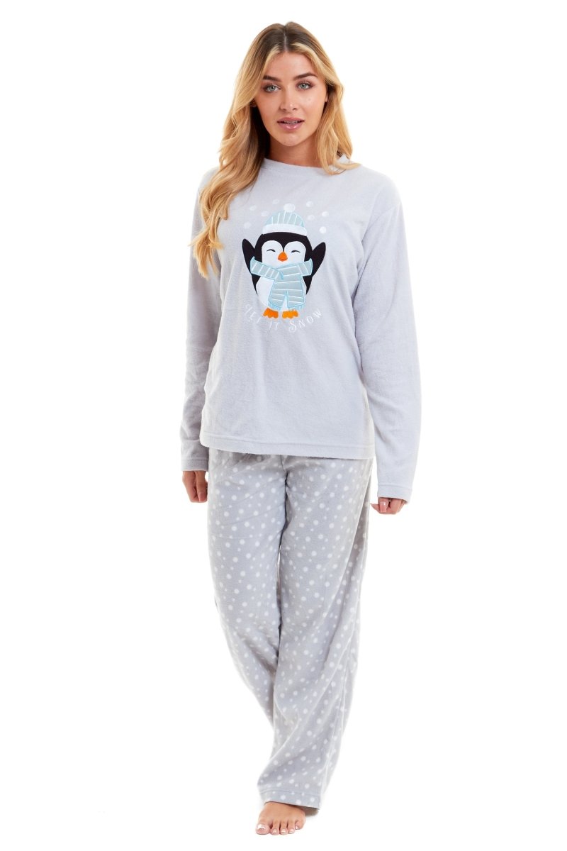 OLIVIA ROCCO Women's Penguin Polar Fleece Pyjama Set Soft Warm Winter Lounge Wear - Joe’s Haven